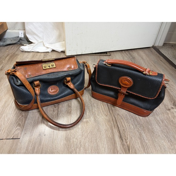 Dooney & Bourke Handbags - Lot of 2 Dooney & Burke Bags Black Tan Leather Bags Satchel Vintage